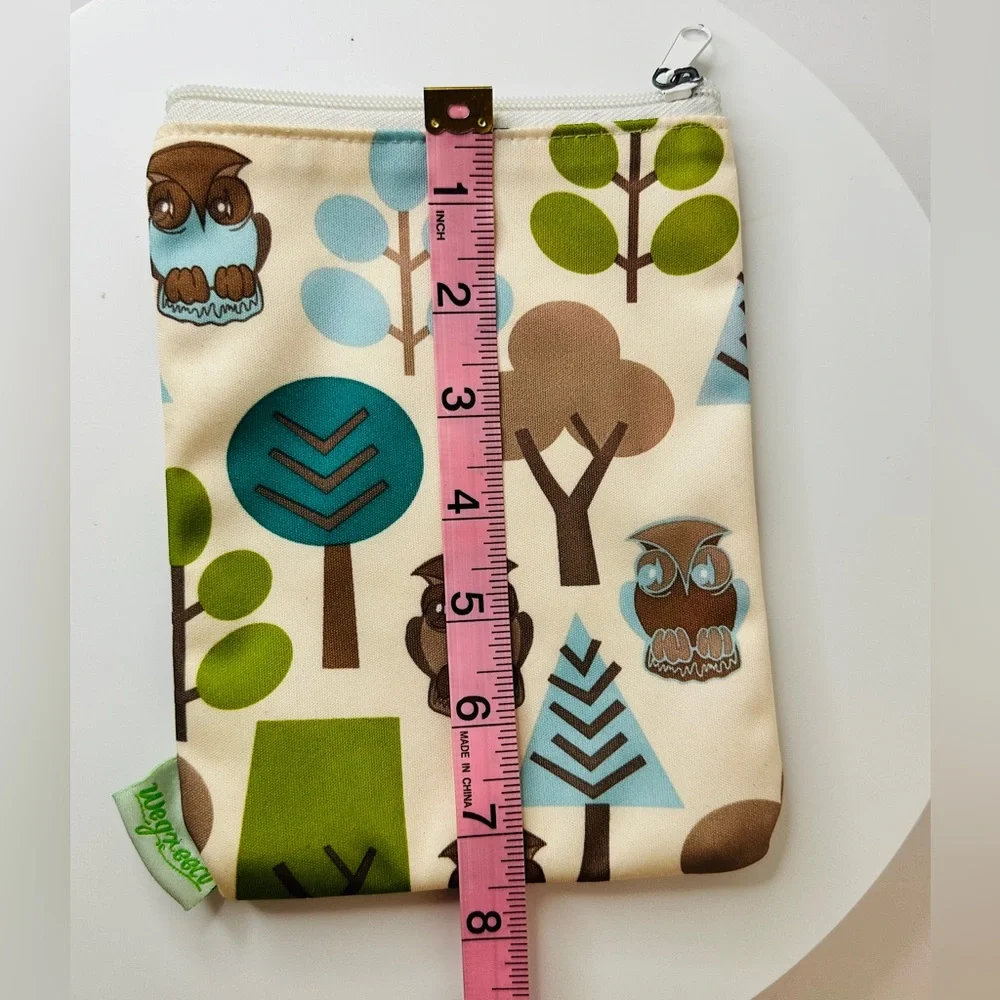 WEGREECO Set of 3 Green Blue and Brown Owl Print Reusable Zip Top Utility Bags